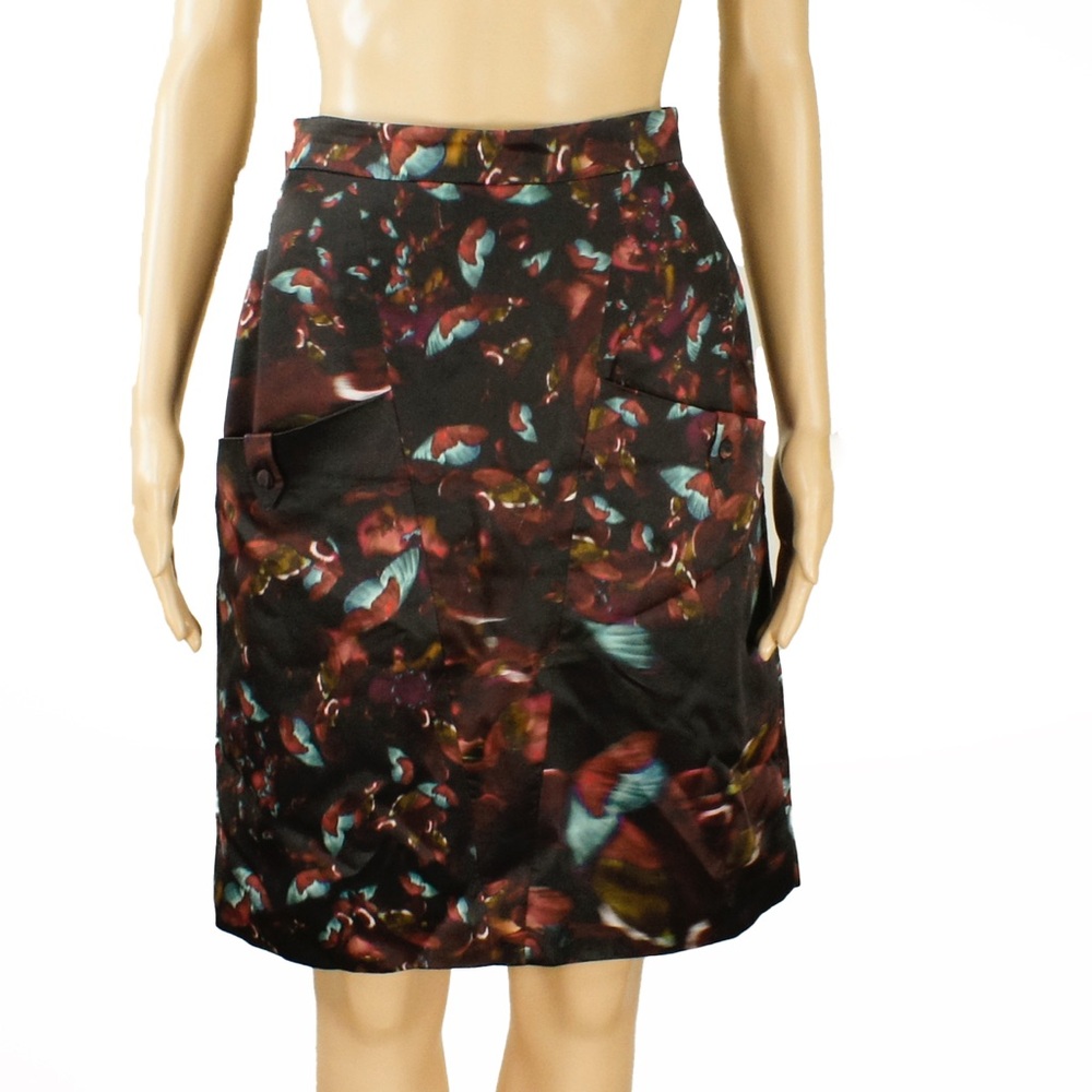 Erdem Abstract Avant Garde Butterfly Graphic Black Silk Skirt